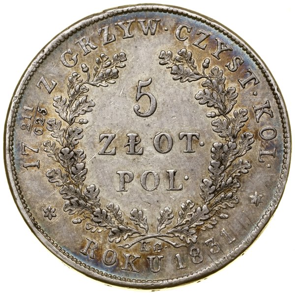 5 złotych, 1831 KG, Warszawa; na rewersie ułamek