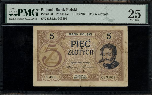 5 złotych, 28.02.1919; seria 38.B., numeracja 04