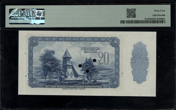 20 złotych, 20.08.1939; numeracja 00000, czerwon