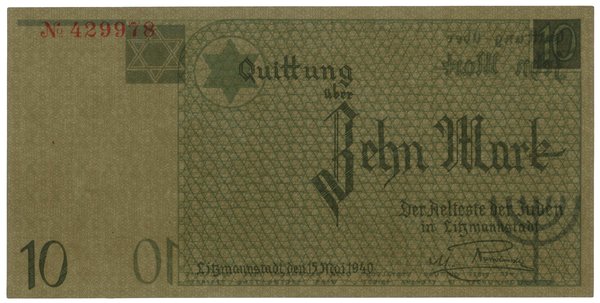 10 marek, 15.05.1940; numeracja 429978, papier b