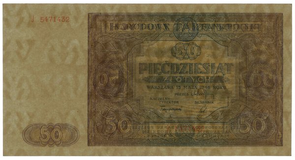 50 złotych, 15.05.1946; seria J, numeracja 54714