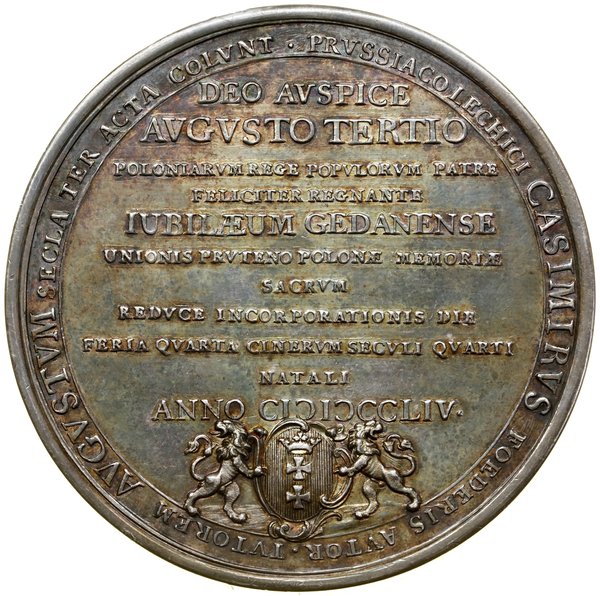 Medal na pamiątkę 300. rocznicy przyłączenia Prus do Polski, 1754, autorstwa Johanna Donneta (?)