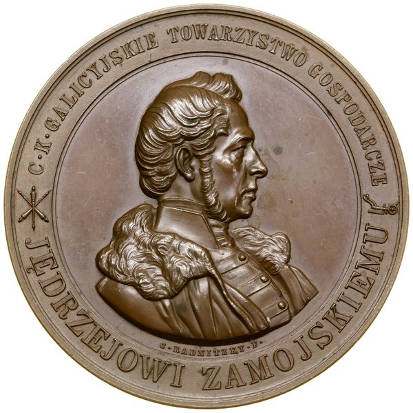 Medal wybity dla upamiętnienia Andrzeja Zamojskiego, 1850, projektował Juliusz Kossak, stemple rytował Carl Radnitzky