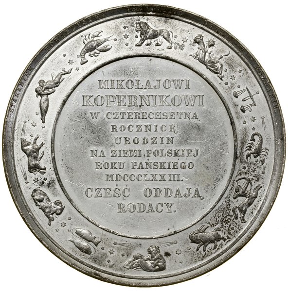 Medal na pamiątkę 400. rocznicy urodzin Mikołaja Kopernika, 1873, projektował Fryderyk Wilhelm Below, Poznań (?)