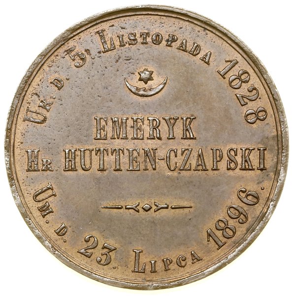 Medal upamiętniający śmierć Emeryka Hutten-Czapskiego, po 1896, Warszawa