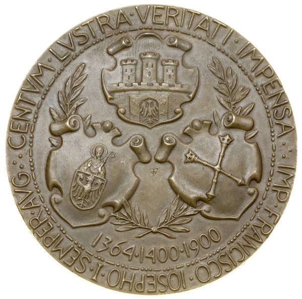 Medal na pamiątkę 500-lecia Uniwersytetu Jagiellońskiego, 1900, Paryż, projektował Wincenty Trojanowski