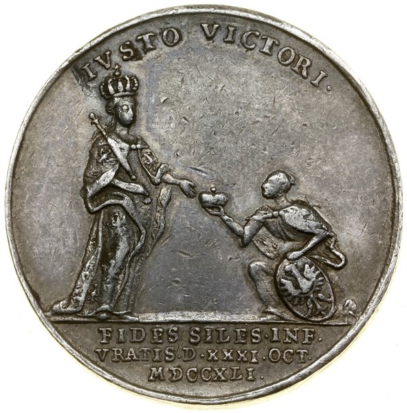 Medal na pamiątkę hołdu Stanów Śląskich złożonego Fryderykowi II, 1741, projektował i wykonał Georg Wilhelm Kittel