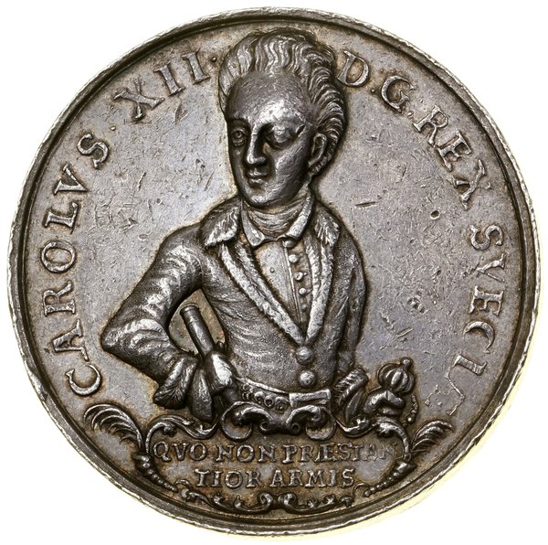 Medal na pamiątkę zwycięstw Karola XII, 1703, projektował i wykonał Georg Hautsch