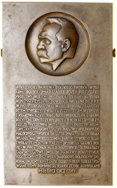 Plakieta pamiątkowa – Marszałek Józef Piłsudski, 1931, projektu Józefa Aumillera, Warszawa