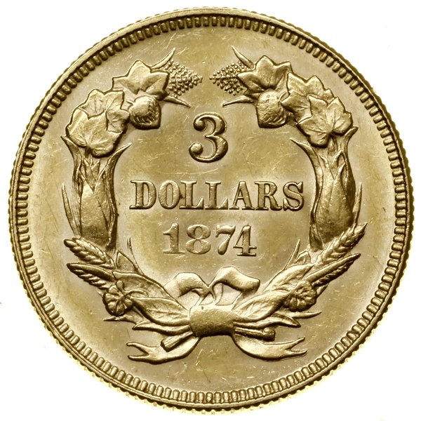 3 dolary, 1874, Filadelfia; Fr. 124, KM 84; złot