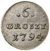 6 groszy miedziane, 1794, Warszawa; cyfry daty szeroko; Kop. 2286, Kurp. (1764–1864) 135 var., Par..