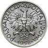 5 złotych, 1958, Warszawa; Rybak, wąska cyfra 8 w dacie, na rewersie bardzo wyraźne widoczne „słon..