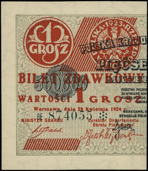 Bilet zdawkowy – 1 grosz, 28.04.1924