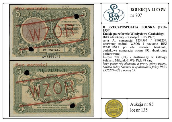 Bilet zdawkowy – 5 złotych, 1.05.1925