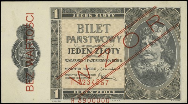 Bilet państwowy – 1 złoty, 1.10.1938