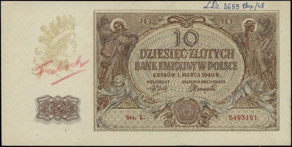 Fałszerstwo z epoki banknotu o nominale 10 złotych, 1.03.1940