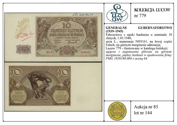 Fałszerstwo z epoki banknotu o nominale 10 złotych, 1.03.1940