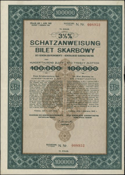 3,5% Bilet Skarbowy na 10.000 złotych, 1.06.1942