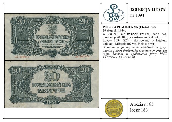 20 złotych, 1944