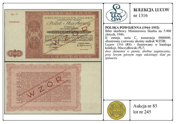 Bilet skarbowy Ministerstwa Skarbu na 5.000 złotych, 1946