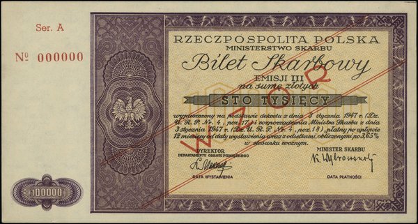 Bilet skarbowy Ministerstwa Skarbu na 100.000 złotych, 1947