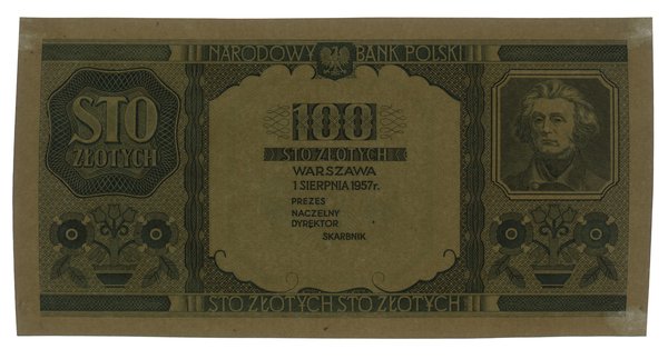 100 złotych, 1.08.1957