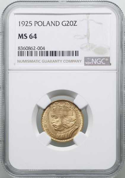 20 złotych, 1925, Warszawa; moneta wybita na pam