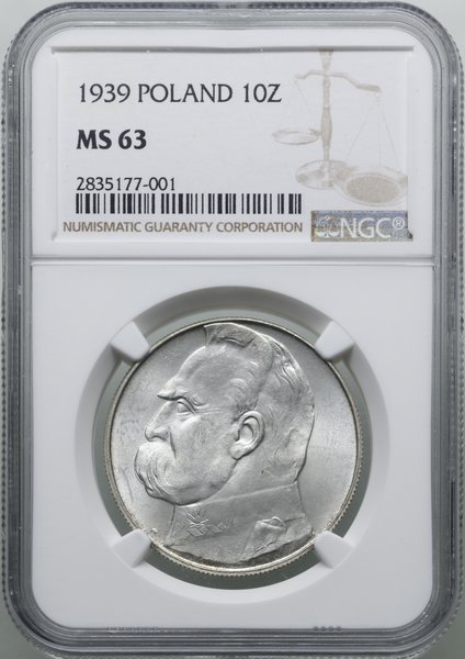10 złotych, 1939, Warszawa; Józef Piłsudski; Kop