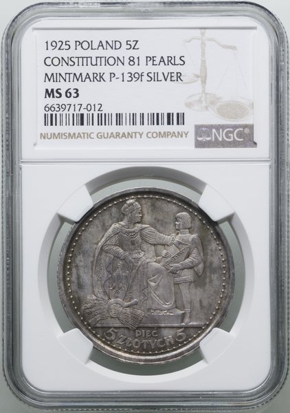 5 złotych, 1925, Warszawa; Konstytucja; Aw: Orze