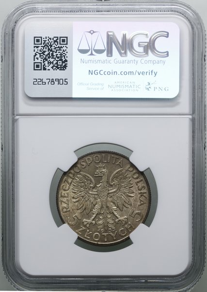5 złotych, 1933, Warszawa; Głowa kobiety w czepc