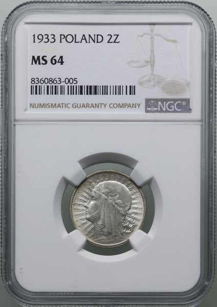 2 złote, 1933, Warszawa; Głowa kobiety w czepcu;