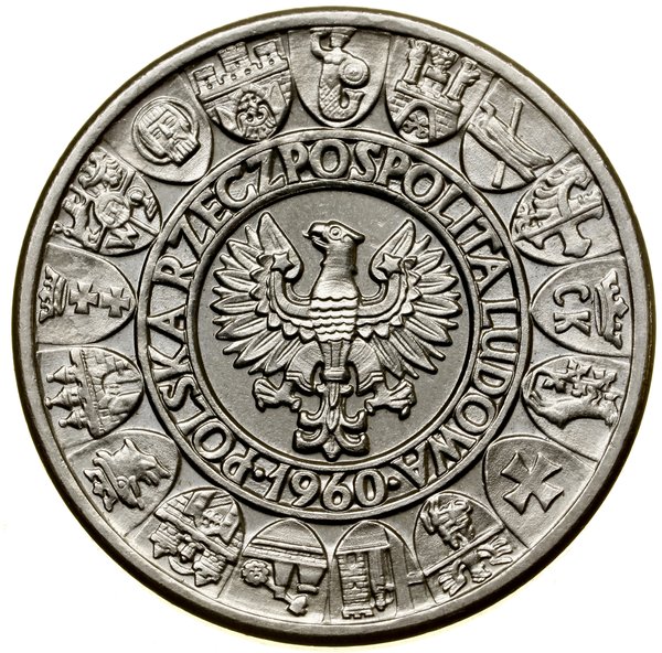 100 złotych, 1960, Warszawa, Mieszko i Dąbrówka – postacie na gładkim tle, na awersie mały Orzeł z herbami w otoku, PRÓBA