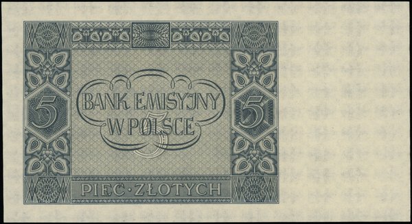 5 złotych, 1.03.1940; seria C, numeracja 0000000