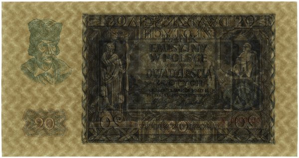 20 złotych, 1.03.1940; seria A, numeracja 000000