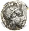 Tetradrachma, (ok. 454–404 pne), Ateny; Aw: Głowa Ateny w prawo, w hełmie przyozdobionym liśćmi la..