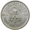 5 marek, 1932 A, Berlin; 100. rocznica śmierci Johanna Wolfganga von Goethe; AKS 68, Jaeger 351; n..