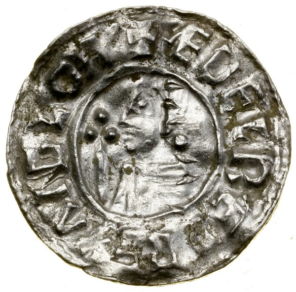 Denar typu Crux, (991–997), Londyn, mincerz Edmund, Aw: Popiersie w lewo, z berłem, + ÆÐELRÆD REX ΛNGLOX