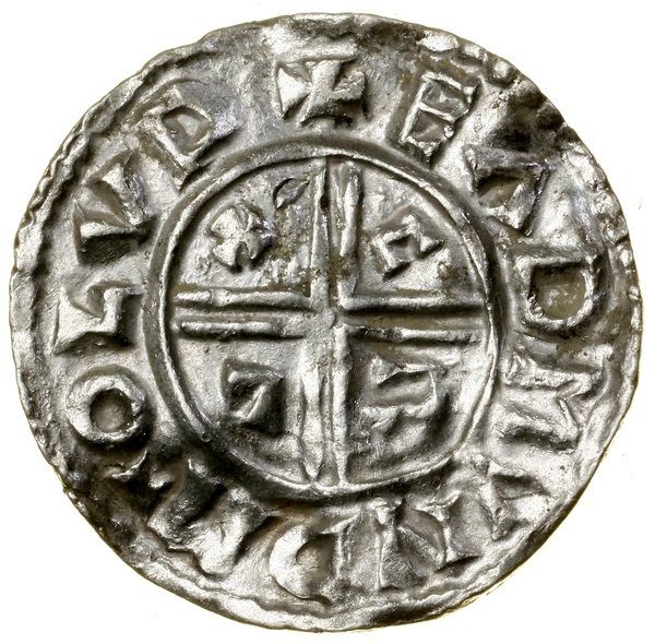 Denar typu Crux, (991–997), Londyn, mincerz Edmund, Aw: Popiersie w lewo, z berłem, + ÆÐELRÆD REX ΛNGLOX