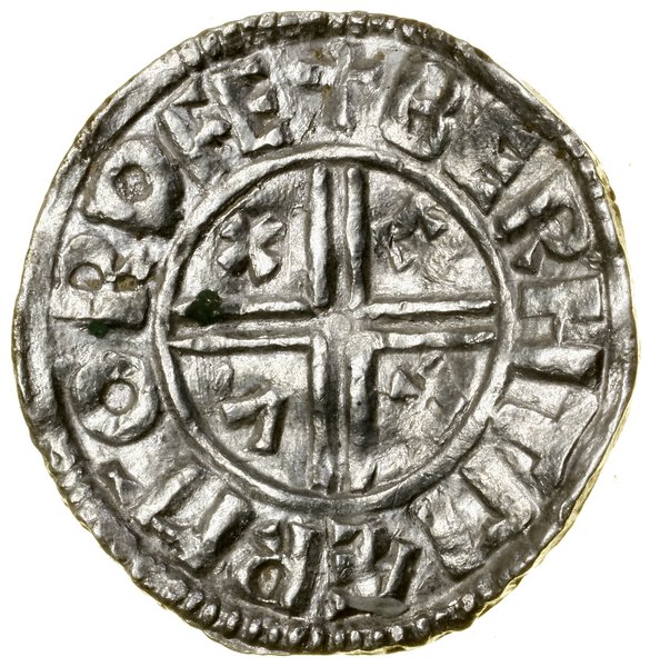 Denar typu Crux, (991–997), Rochester, mincerz Bertmer, Aw: Popiersie w lewo, z berłem, + ÆÐELRED REX ΛNGLOR