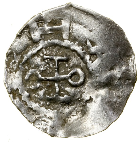 Denar, Aw: Krzyż, na końcach ramion naprzemiennie belka i pierścień