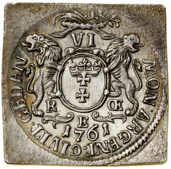 Klipa szóstaka z czystego srebra, 1761, Gdańsk