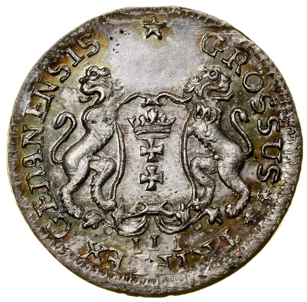 Trojak z czystego srebra, 1755, Gdańsk