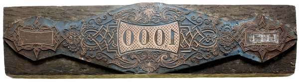 Klocek do druku fragmentu Pożyczki Ogólnej Narodowej Polskiej 5% na kwotę 1.000 złotych polskich z roku 1863