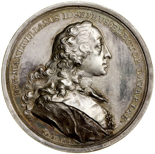 Medal na pamiątkę ślubu Maksymiliana III Józefa Wittelsbacha z córką króla Augusta III Marią Anną, bez daty (1763), projektował i wykonał Franz Andreas Schega