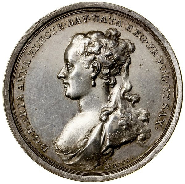 Medal na pamiątkę ślubu Maksymiliana III Józefa Wittelsbacha z córką króla Augusta III Marią Anną, bez daty (1763), projektował i wykonał Franz Andreas Schega