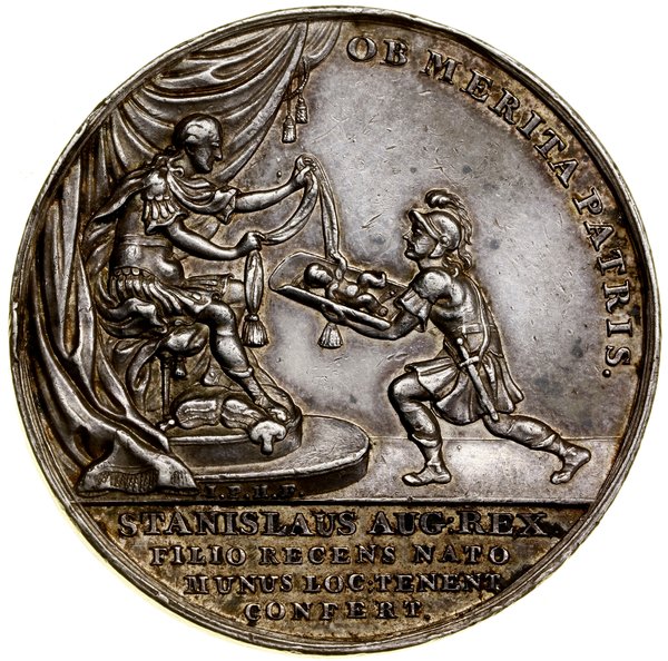Medal wybity na pamiątkę narodzin Jana Maurycego Brühla, 1781, Warszawa, projektował i wykonał Jan Filip Holzhaeusser