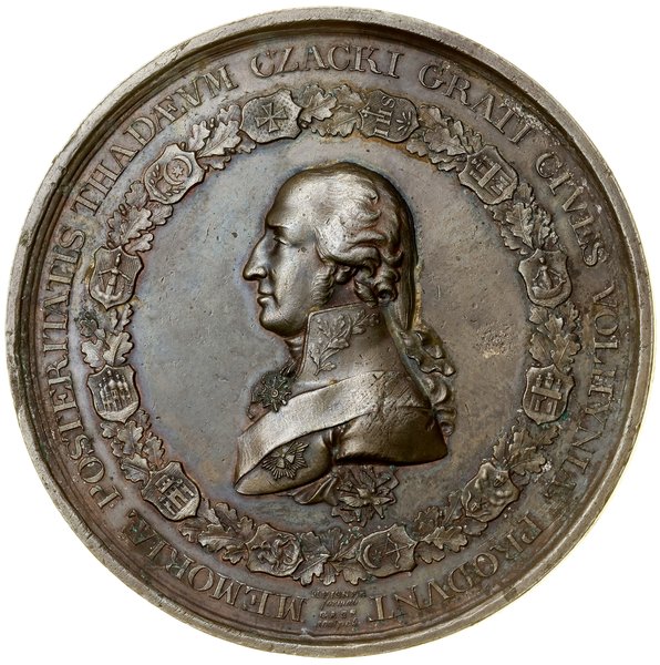 Medal upamiętniający Tadeusza Czackiego, 1809, Petersburg, projektowali i wykonali Carl Meissner i Friedrich Wilhelm Gass (awers) oraz Teodor Tołstoj (rewers)