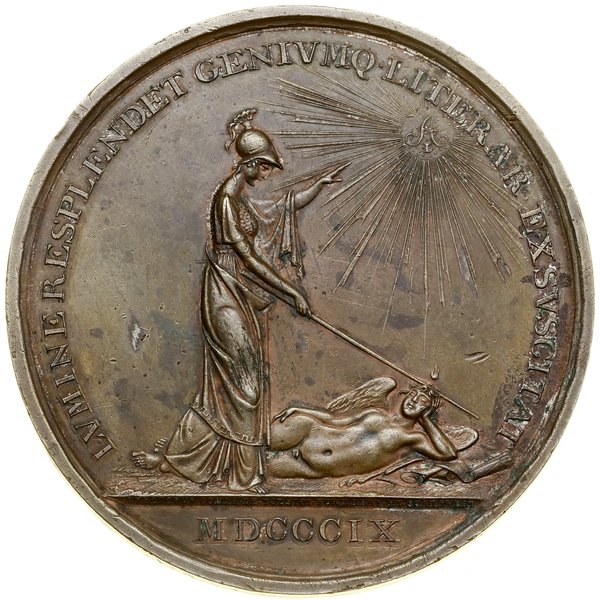 Medal upamiętniający Tadeusza Czackiego, 1809, Petersburg, projektowali i wykonali Carl Meissner i Friedrich Wilhelm Gass (awers) oraz Teodor Tołstoj (rewers)