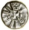 Denar krzyżowy typu I, (ok. 985–1000), Magdeburg; Aw: Fronton świątyni z kolumnami; Rw: Krzyż, w k..