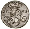 Trojak, 1758, Gdańsk; na rewersie cyfra 3 pod herbem Gdańska; CNG 407, Iger G.58.1.a (R), Kahnt 73..